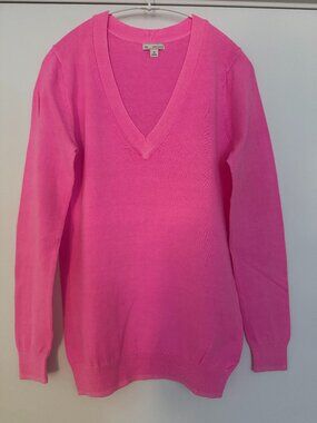 Gap Cotton V-Neck Pullover Sweater Pink Glo Neon Lightweight Size XS